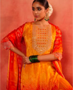 Traditional Bandhani Sharara Set for Women – Mirror Neck Kurta with Dupatta – Perfect for Haldi/Mehendi/Navratri/Wedding - Image 8