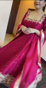 Royal Pur Vichitra Hot Pink Anarkali Suit - Image 5