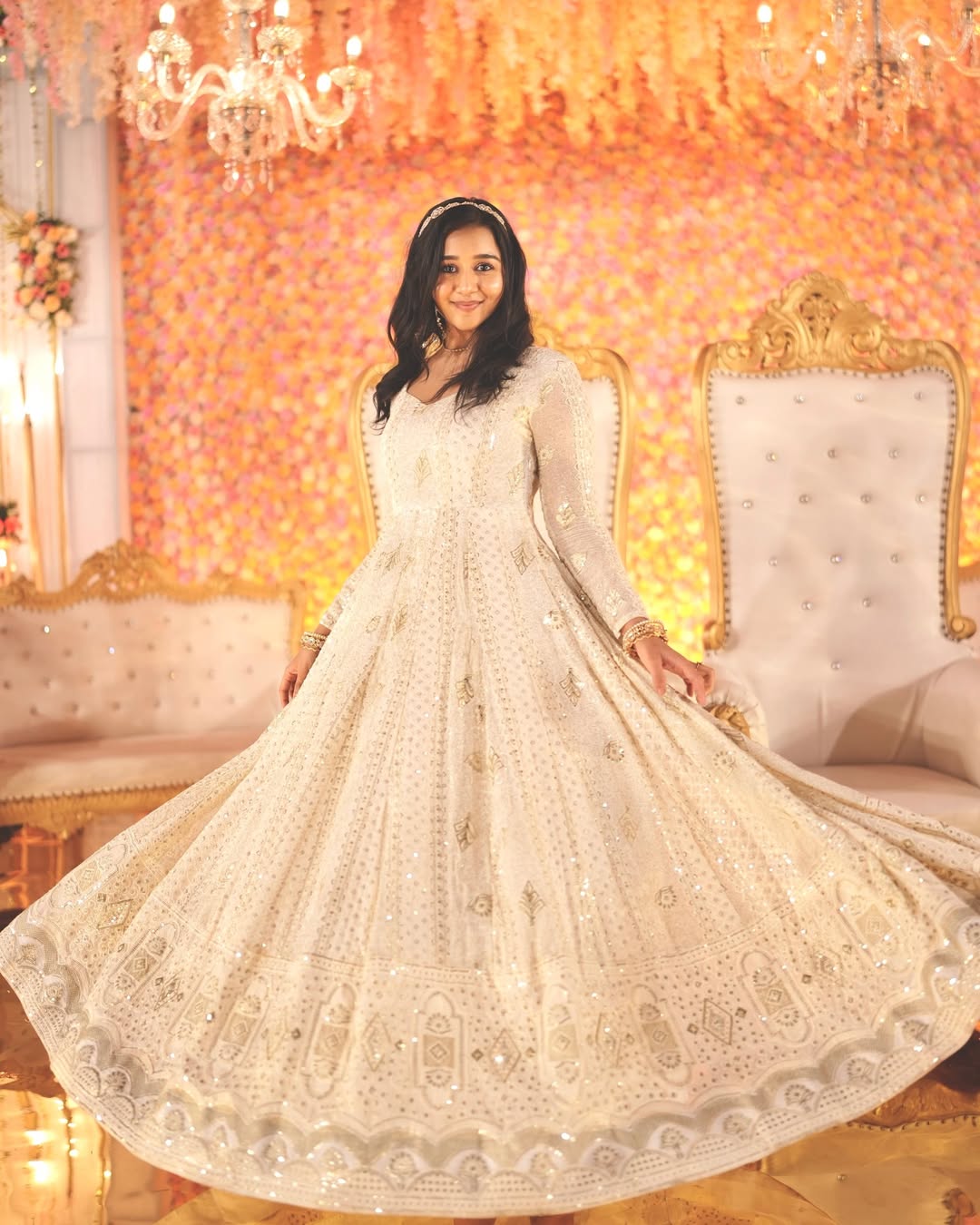 IMG_9295.jpeg Women's Ivory Anarkali Gown Set – Heavy Embroidered – Floor-Length Party/Wedding Ethnic Wear - Image 1