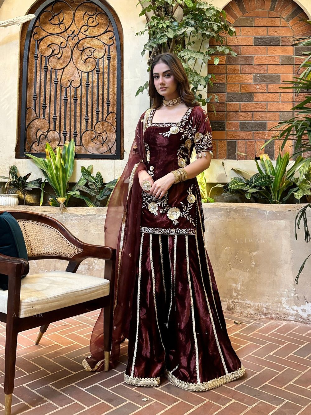 Untitled-design-14.jpg Royal Velvet Embroidered Sharara Suit - Image 1