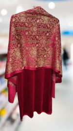 Royal Silk Velvet Embroidered Suit Set with Designer Dupatta and Pant - Image 4