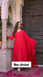 Radiant Red Gota Patti Anarkali Suit - Image 4