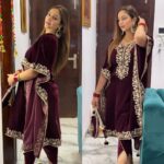 Saanjh Velvet Kaftan with Dhoti and Potli - Image 2