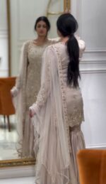 Elegant Gold Embroidered Sharara Set with Intricate Detailing - Image 5