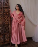 Blush Rose Anarkali Set with Embroidered Dupatta