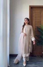Pearl Beige Embroidered Silk Kurta Set - Image 3