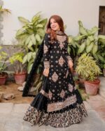 Designer Black Embroidered Sharara Set for Women – Sequins & Mirror Work – Georgette Look – With Dupatta - Image 3