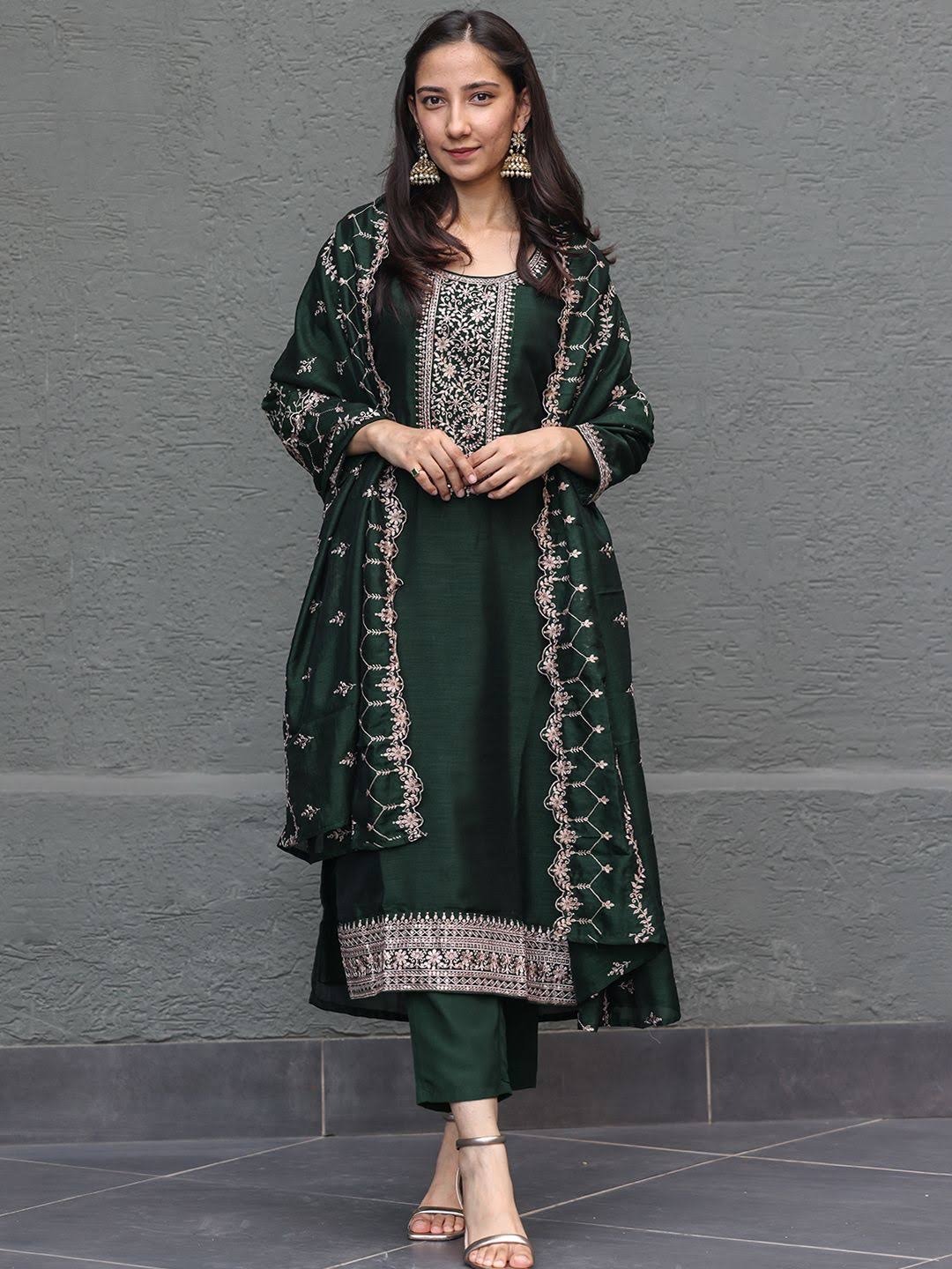 b63d1d72-9439-4503-8b35-594b4148646a.jpeg Zehra Emerald Green Embroidered Suit Set - Image 1