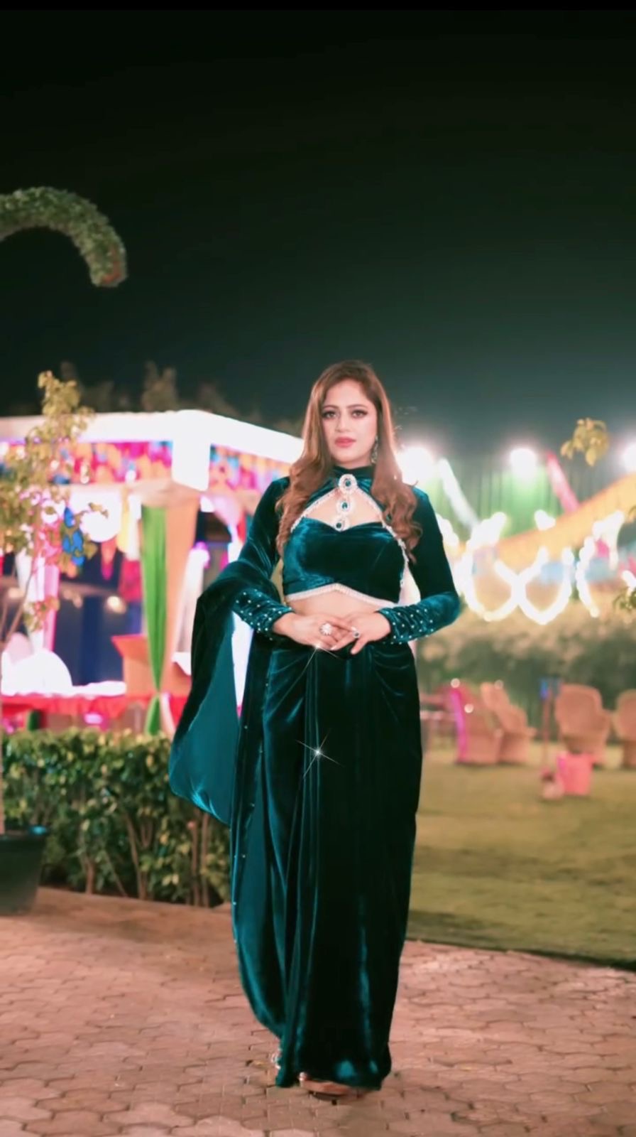 b657b3e1-5f6e-4509-bd5c-2f2e9180be64.jpeg Rich Emerald Indo Western Ready To Wear Lehenga Saree - Image 1