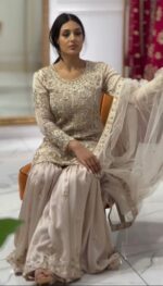 Elegant Gold Embroidered Sharara Set with Intricate Detailing - Image 3