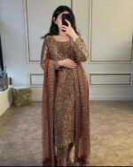 Regal Gold Embroidered Kurta Palazzo Set with Dupatta - Image 3