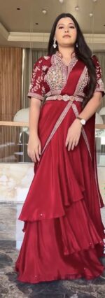 Scarlet Sensation Premium Silk Ruffle Saree With Embroidered Blouse And Belt - Image 3