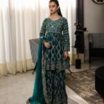 Embroidered Emerald Kurta Palazzo Dupatta Set for Women – Georgette/Net Fabric – Ideal for Wedding & Festive Ethnic Wear