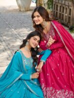 Embroidered Silk Anarkali Suit Set with Dupatta - Image 2