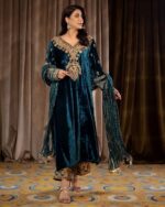 Majestic Teal Velvet Salwar Kameez Set - Image 2