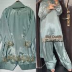 Sage Green Satin Farshi Salwar Set with Hand Embroidered Detailing - Image 3