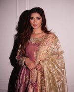 Women's Rose Pink Anarkali Suit Set – Golden Embroidered – Premium Ethnic Wear – Festive/Wedding Wear - Image 2