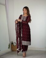 Deep Wine Luxe Embellished Suit Set - Image 2