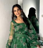 Mystic Green Organza Anarkali with Embroidery Belt - Image 5