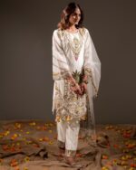 Ivory Organza Embroidery Tassel Suit Set - Image 3