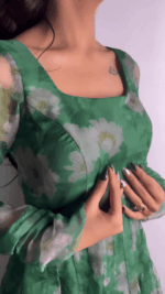 Mystic Green Organza Anarkali with Embroidery Belt - Image 3