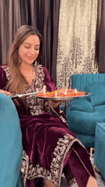 Saanjh Velvet Kaftan with Dhoti and Potli - Image 6