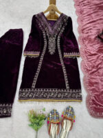 Viscose Velvet Premium Thread Embroidery work Designer Velvet Suit - Image 6