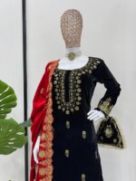 Luxnetics Fine Velvet Golden Thread Embroidery work Velvet Kurti Sharara - Image 4