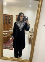 Neck Sequence Embroidery Work with Collar Velvet Cord Set - Image 3