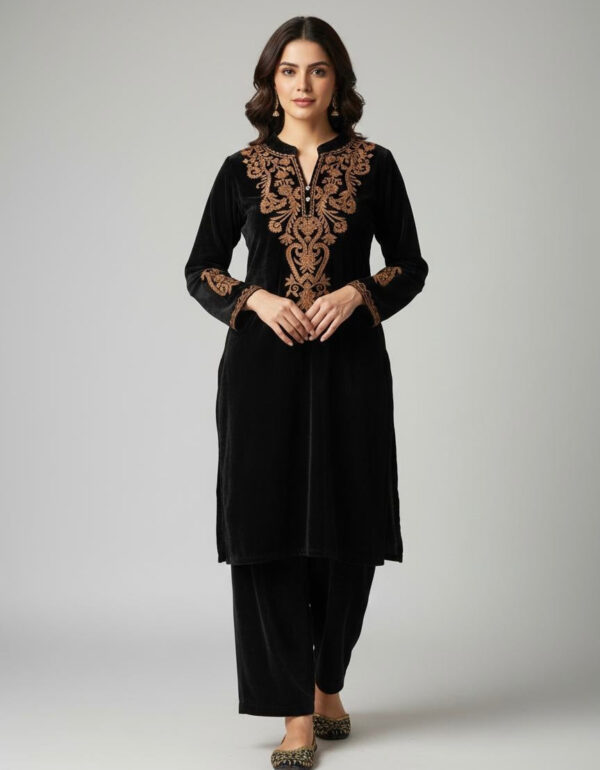 Luxnetics Embroidery Work Velvet Cord Set