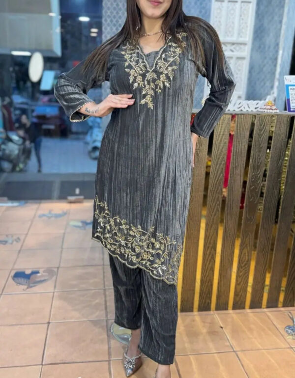 Luxnetics Premium Embroidery work Winter Wear Velvet Suit