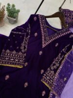 Sequence Embroidery work Winter Wear Velvet Suit - Image 6