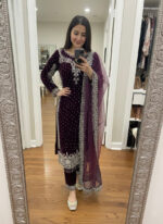 Luxnetics Moti Work Designer Ready to Wear Velvet Kurti Pant Dupatta Set - Image 6