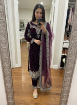 Luxnetics Moti Work Designer Ready to Wear Velvet Kurti Pant Dupatta Set - Image 13