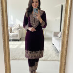 Zari Embroidery Work Ready to Wear Velvet Kurti Pant Set