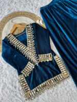 Luxnetics Originals Mirror Work Velvet Kurti Palazzo Set - Image 3