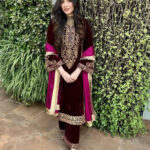 Luxnetics Elegant Thread Embroidery work Ready to wear Velvet Suit