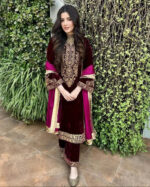 Luxnetics Elegant Thread Embroidery work Ready to wear Velvet Suit