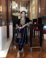 Thread Embroidery work Ready to Wear Velvet Suit - Image 2