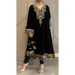 Luxnetics Sequence Embroidery Work Velvet Kurti Pant Set