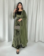 Luxnetics Ready Wear Velvet Kurti Sharara Dupatta Set
