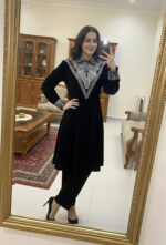 Neck Sequence Embroidery Work with Collar Velvet Cord Set