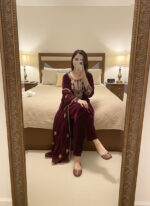 Luxnetics Originals Velvet Designer Party Ready Wear Kurti Pant Dupatta Set - Image 2