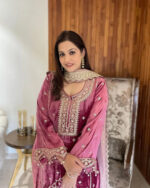 Sequence Moti work Party wear Velvet Suit (Stitched) - Image 6