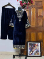 Luxnetics Sequence Embroidery Work Velvet Kurti Pant Set - Image 3