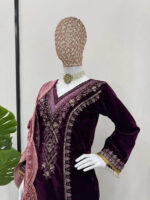 Viscose Velvet Premium Thread Embroidery work Designer Velvet Suit - Image 5