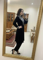 Neck Sequence Embroidery Work with Collar Velvet Cord Set - Image 6