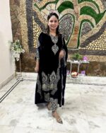 Heavy Sequence work Viscose Partywear Velvet Suit (Stitched)