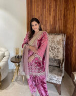 Sequence Moti work Party wear Velvet Suit (Stitched) - Image 2