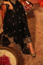 Luxnetics Designer Embroidery Work Velvet Kurti Pant Dupatta Set (Ready to Wear) - Image 2